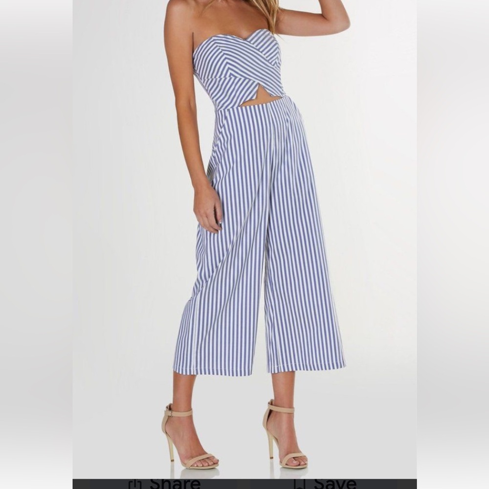 Forever 21 Strapless Blue & White Striped Jumpsuit